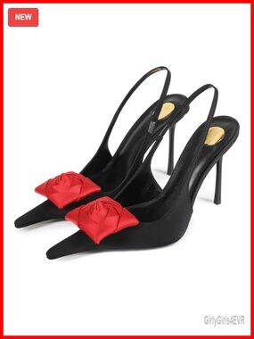 Slingback Heels Pointed Toe Stiletto High Heel Pumps Satin Dress Shoes Wedding